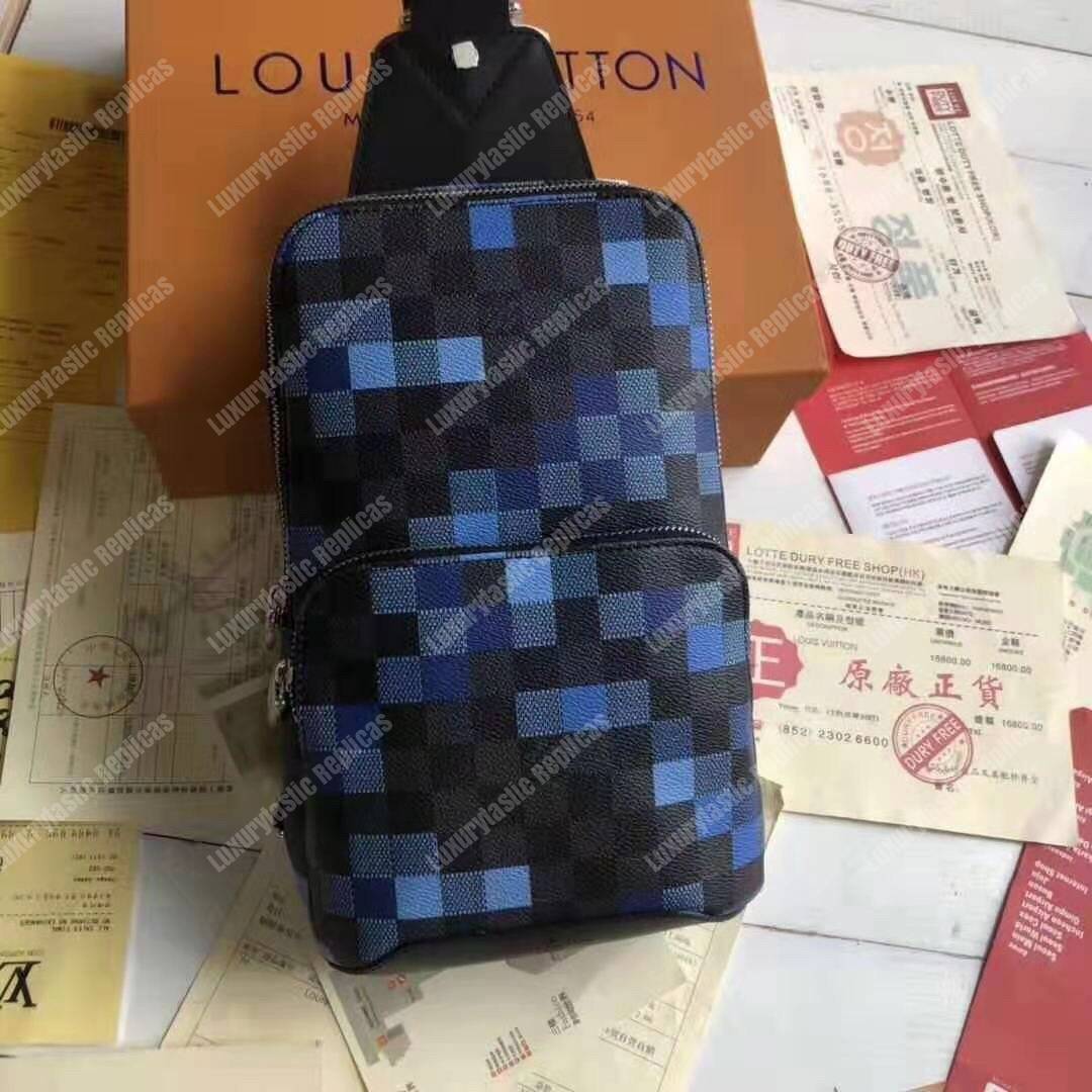 Louis Vuitton Avenue Sling Bag Damier Graphite Pixel Coated Canvas Blue - Bags Valley