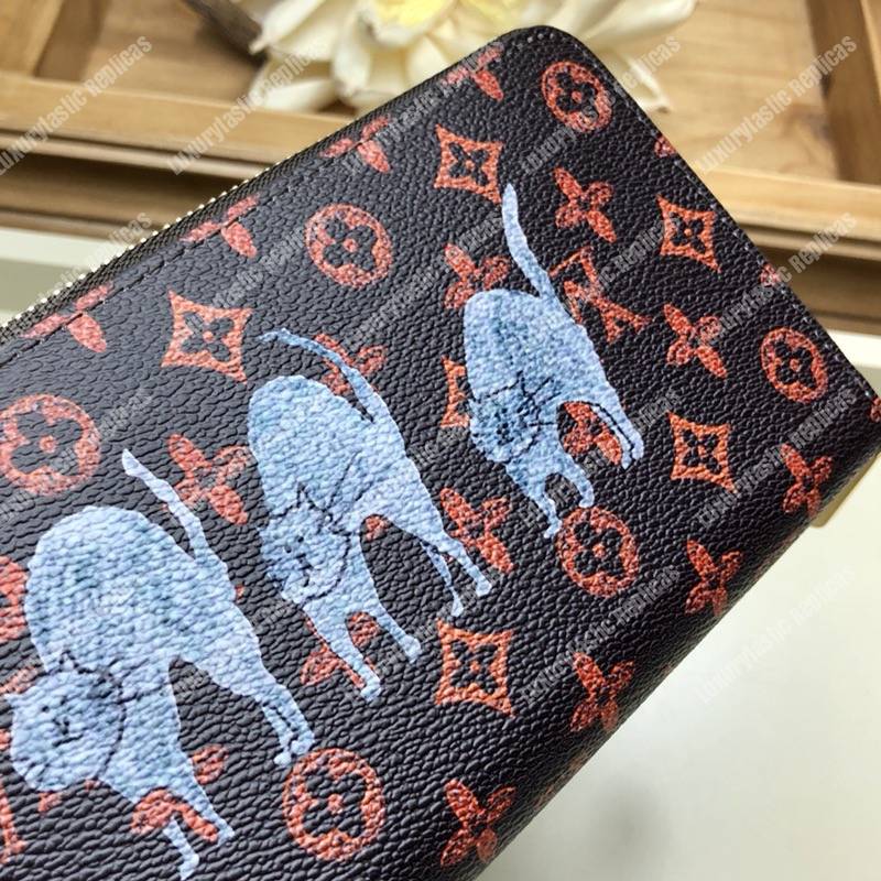 Louis Vuitton Zippy Wallet Catogram Dogs and Cats Brown Orange 