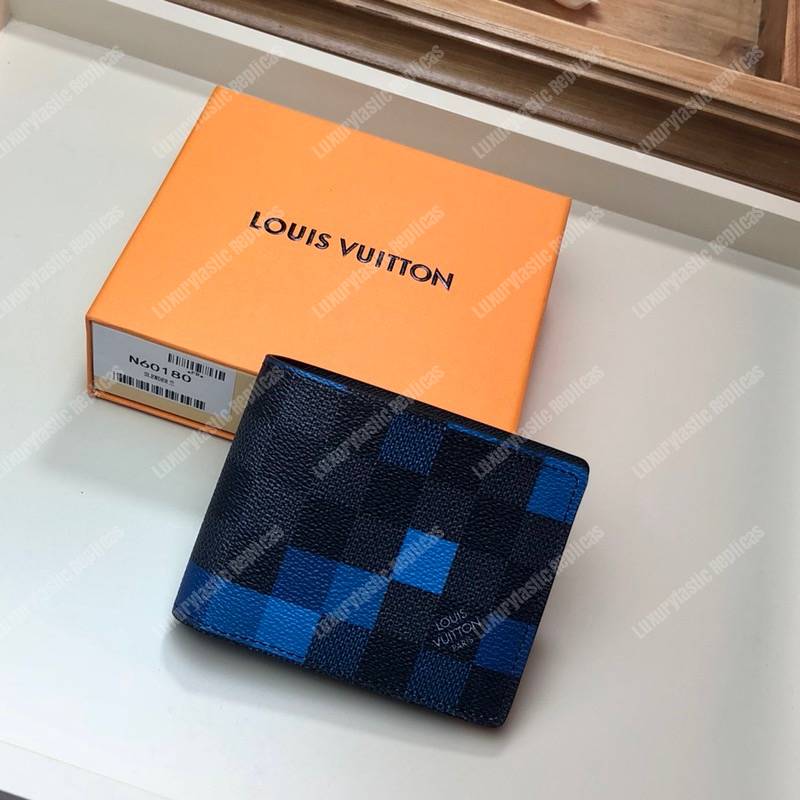 Louis Vuitton Slender Wallet Damier Graphite Blue in Coated Canvas