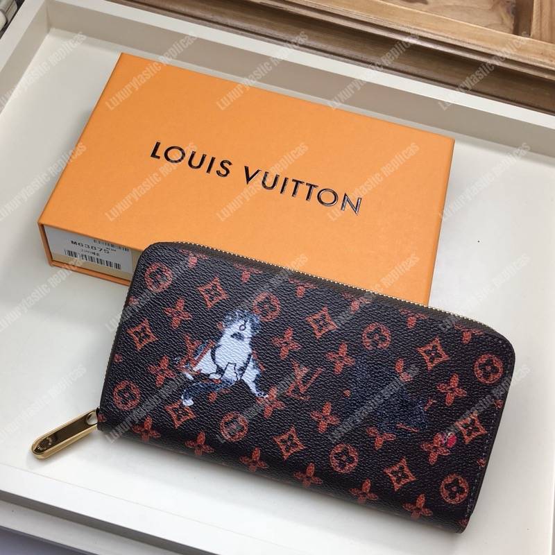 Louis Vuitton Zippy Wallet Catogram Dogs and Cats Brown Orange 