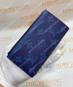 Louis Vuitton Coin Card Holder K45 Taiga Monogram Navy Blue Bags Valley