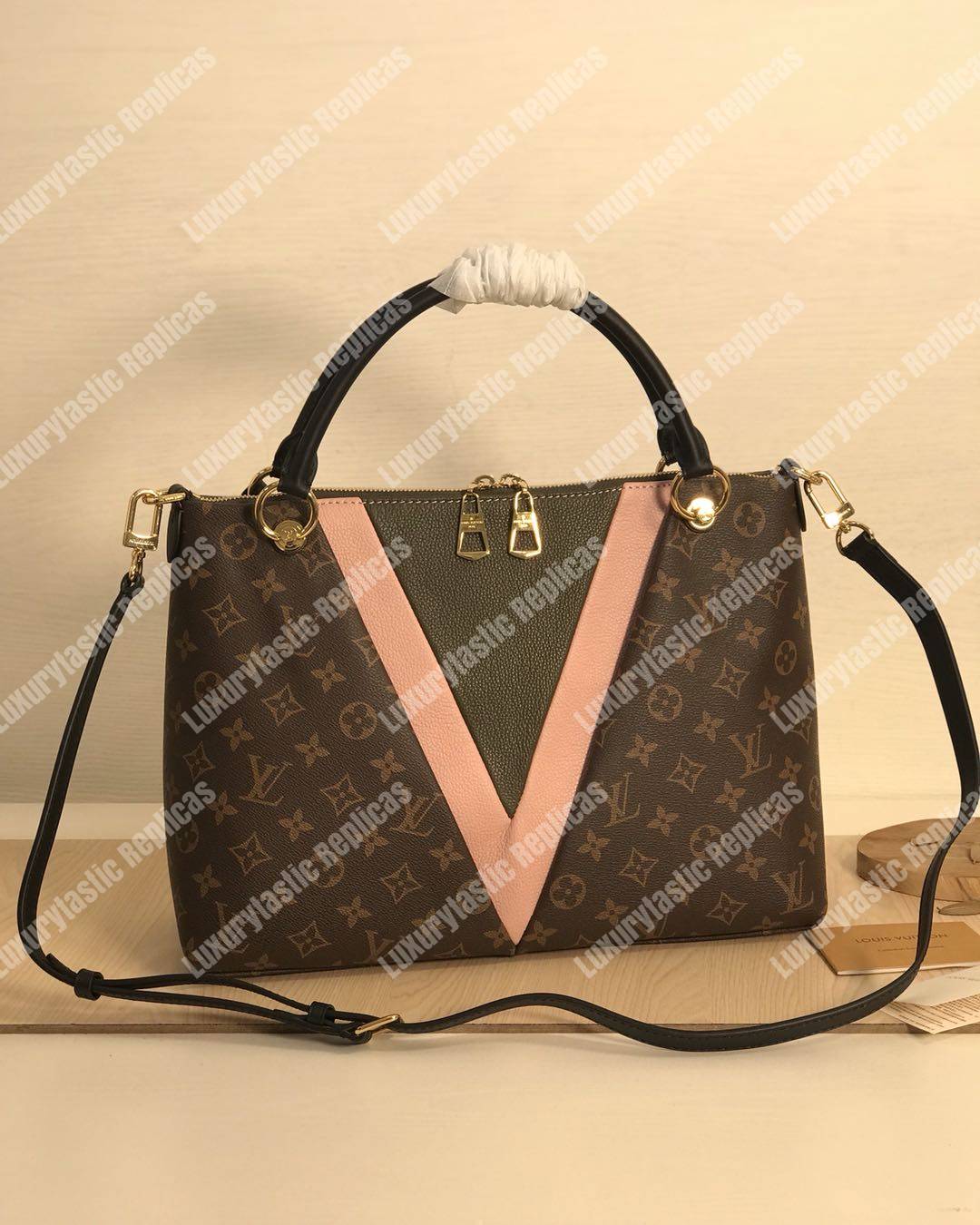 Louis Vuitton Brown Monogram Coated Canvas And Pink And White Leather V Tote  BB Gold Hardware, 2020 Available For Immediate Sale At Sotheby's