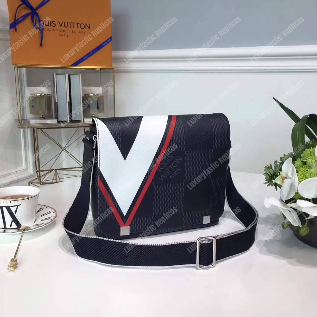 Louis Vuitton District PM Messenger Bag Damier Cobalt Canvas Red
