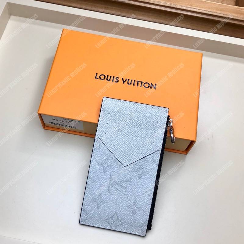 Louis Vuitton Coin Card Holder K45 Taiga Monogram White - Bags Valley